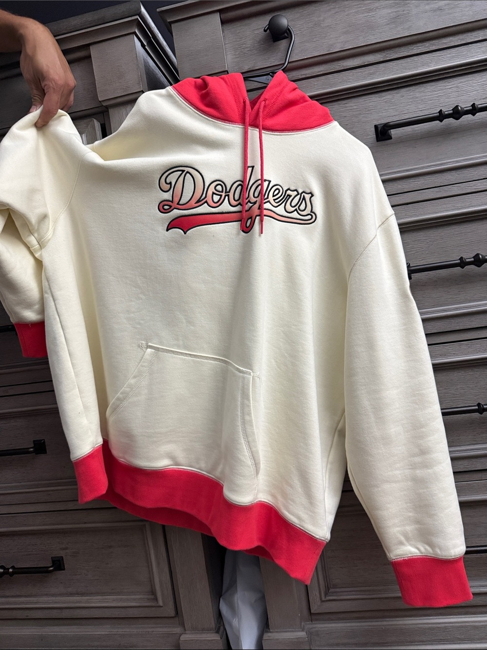 Two-Tone Cream & Red Hoodie Sweatshirt - Men